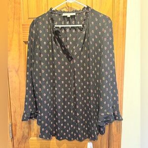 LOFT Black Blouse with Pink Floral Design